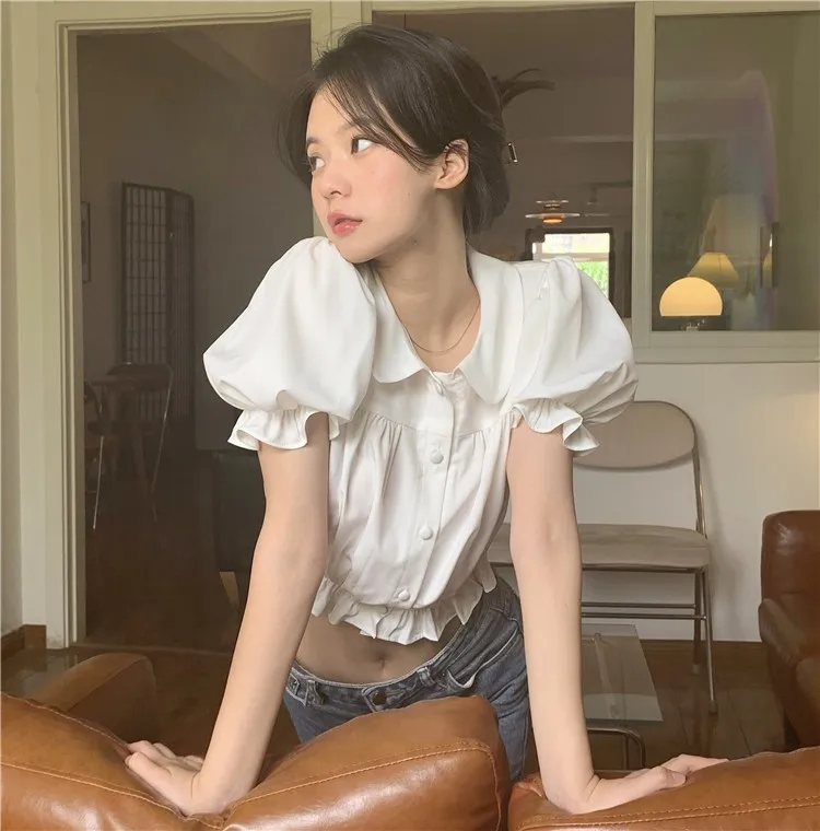 

New Short Csul Smll Slim Pullover Top Slim Fit Three-qurter Sleeve Irregulr Hlf Sleeve Thin Section