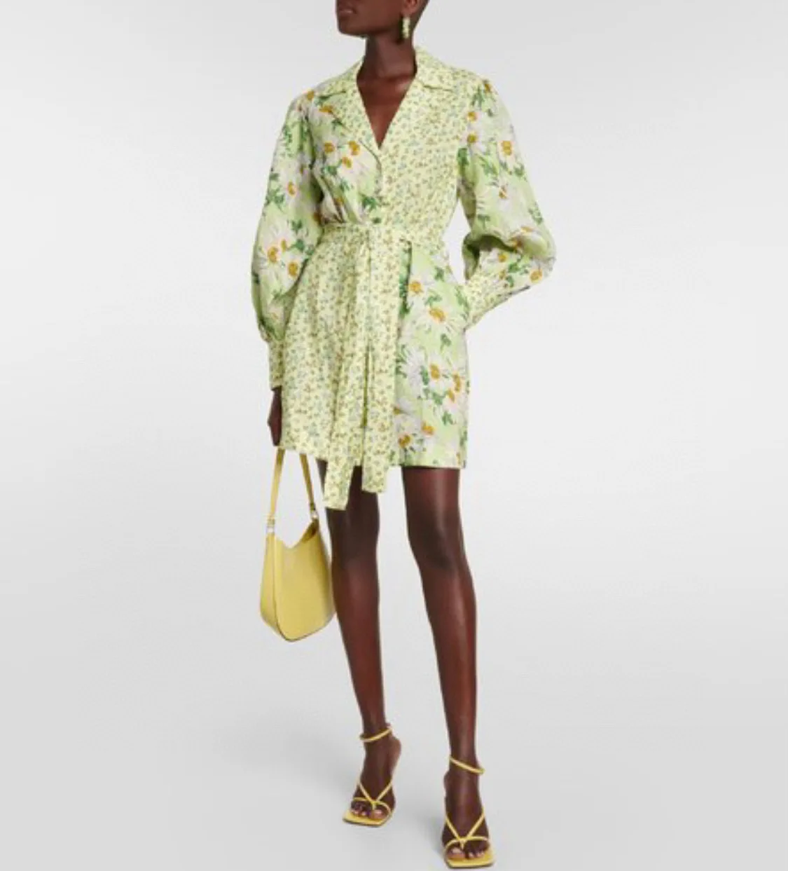 

Alem@ais* Autumn 2023 Women Dress Linen Long Lantern Floral Printing Elegant Casual Knee Length Vintage Empaire Waist Trend
