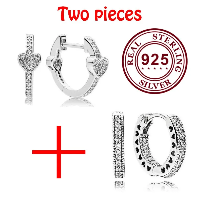 

100% 925 серьги Silver Pan Earrings Fashion Heart With Crystal 2 Piece Set Pan Earrings For Women Wedding Gift Fashion Jewelry
