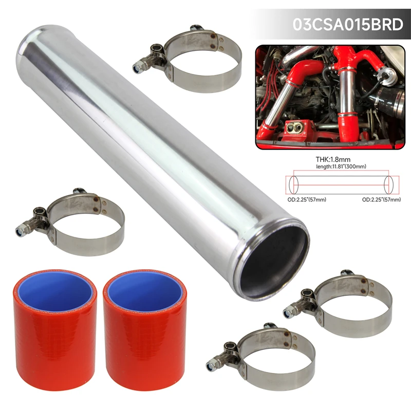 

Универсальный алюминиевый интеркулер T6063, турботрубопроводная Труба 57 мм, 2,25 дюйма, L = 300 мм + силиконовый шланг с Т-образными зажимами, синий/...