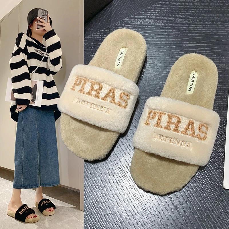 Modern Slippers Winter Faux Fur  Zapatos De Mujer Indoor  Low (1cm-3cm) зимние теплые тапочки Zapatillas Mujer