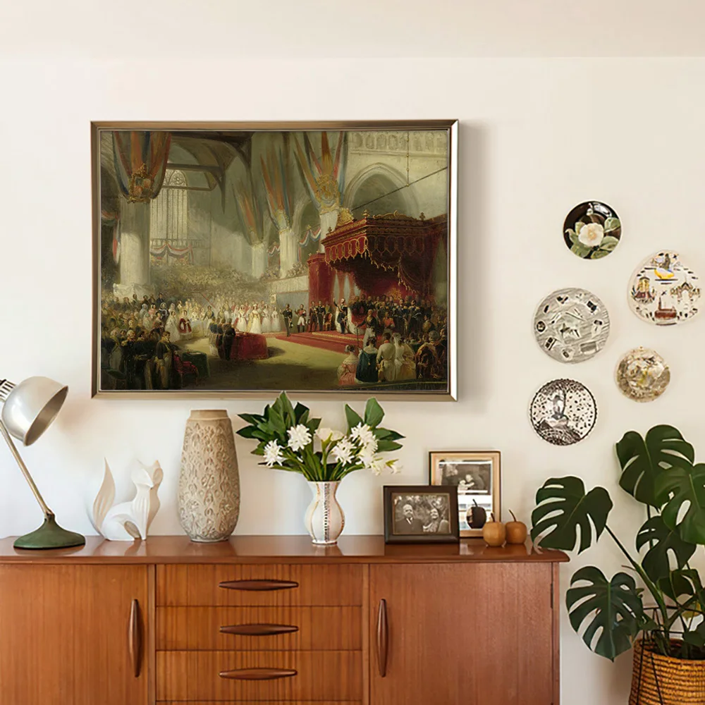 

Nicolaas Pieneman Art Print Poster The Inauguration Of King Wilhelm II At The New Church In Amsterdam Wall Decor Canvas Painting