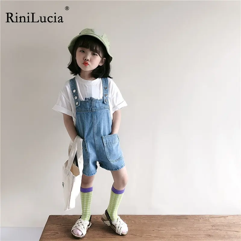 

Комбинезоны для девочек, однотонные джинсовые брюки на подтяжках, верхняя одежда для детей, весна-лето