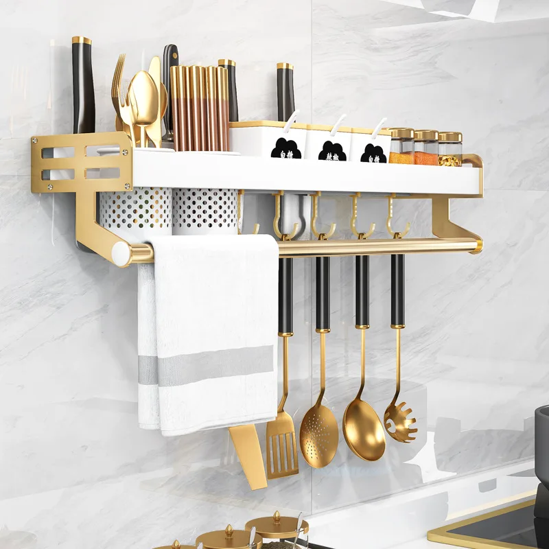 

Space Aluminum Kitchenware Storage Rack Wall-mounted Knife Cross Holders Seasoning Spoon Pendant Kitchen Organizer Accessories