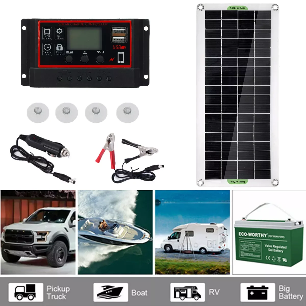 

1000W Solar Panel Kit 12V USB charging Solar Cell Board Controller Portable Waterproof Solar Cells for Phone RV Car MP3 PAD