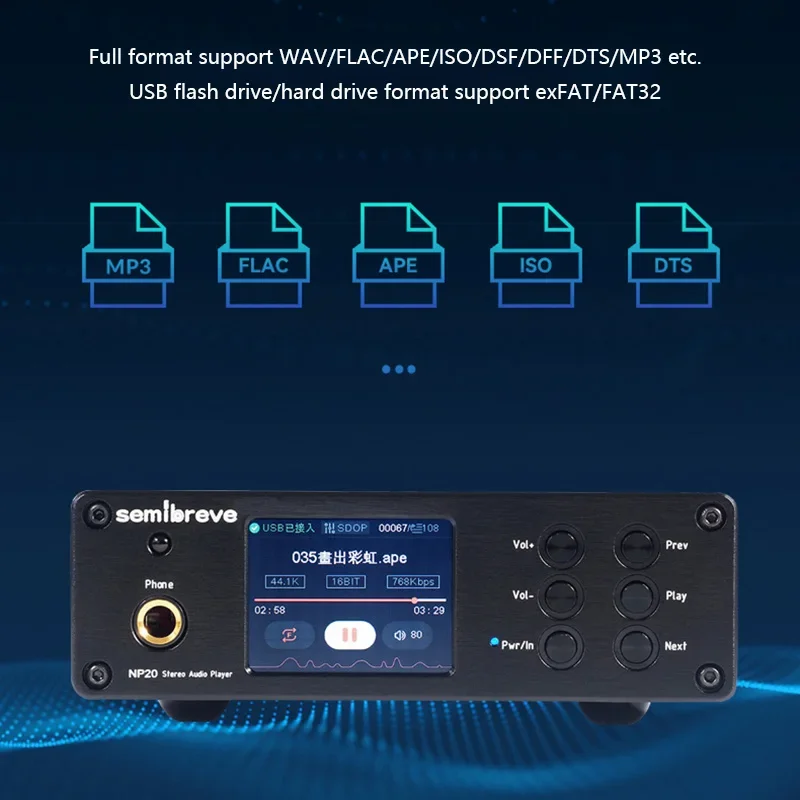 Фото Двойной аудиодекодер PCM1794 Hi-Fi DSD256 384K/24 бит без потерь Bluetooth 5,4 QCC3084 Amanero USB коаксиальный оптический Hi-Fi музыкальный плеер №5