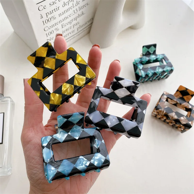 

Korean Retro Checkerboard Hair Claw Clip Charm Shark Crab Hair Clip Girl Hair Accessories Hair Clips for Women Hair Pins Clips