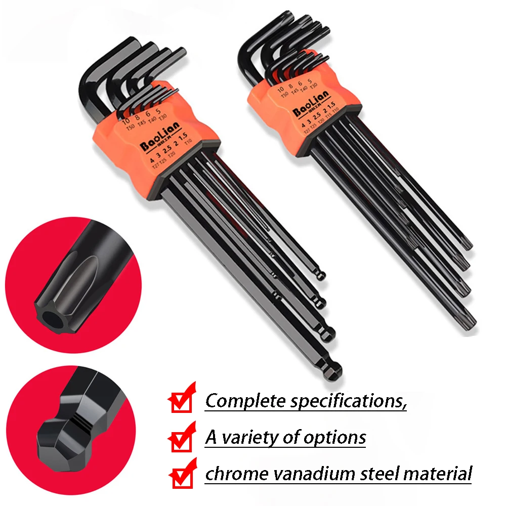 

9pcs Allen Key Set Screwdriver Hexagon Flat Ball Torx Star Head Spanner L Type Wrench Hex Wrench Set hexagona Wrench Hand Tools
