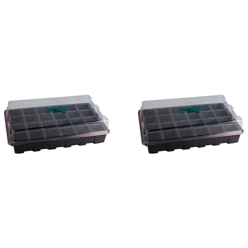 

HOT-2PCS Seedling Starter Trays With Dome 24 Cells For Gardening Bonsai Seedling Plant Grow Starting Germination Kit Black
