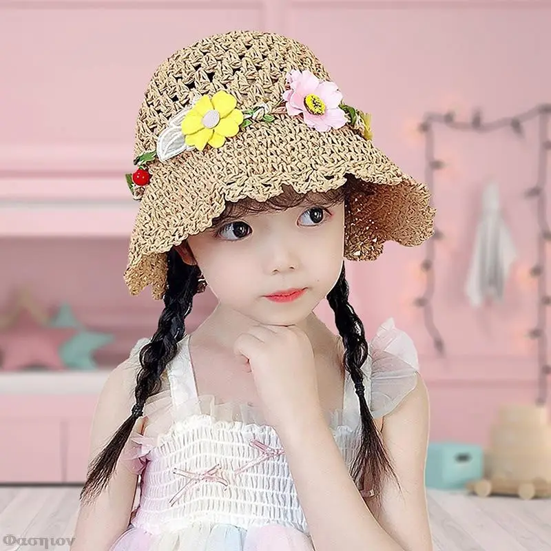 

Flower Beach Sun Hat Summer Baby Bucket Hats Children Cute Outdoor Panama UV Protection Sweet Caps Lovely Straw Chapeau Holiday