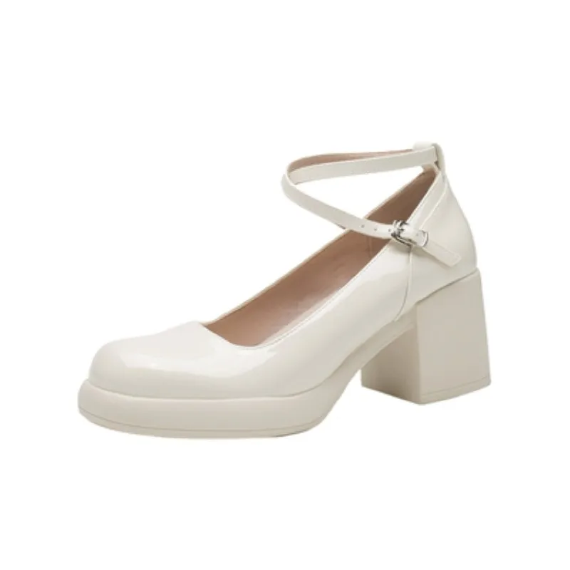 Туфли женские на высоком квадратном каблуке туфли-лодочки с ремешком и пряжкой