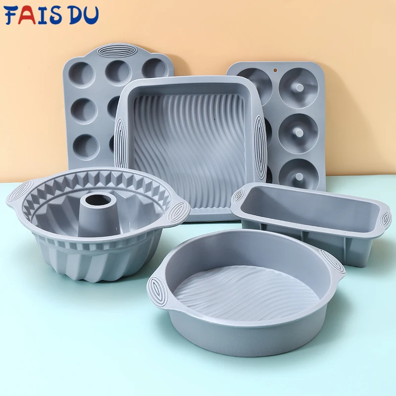 

FAIS DU Gray Silicone Mould Set For Pastry Cake Mould Bakeware Dessert Tools Muffin Rectangular Bread Cupcake Baking Accessories