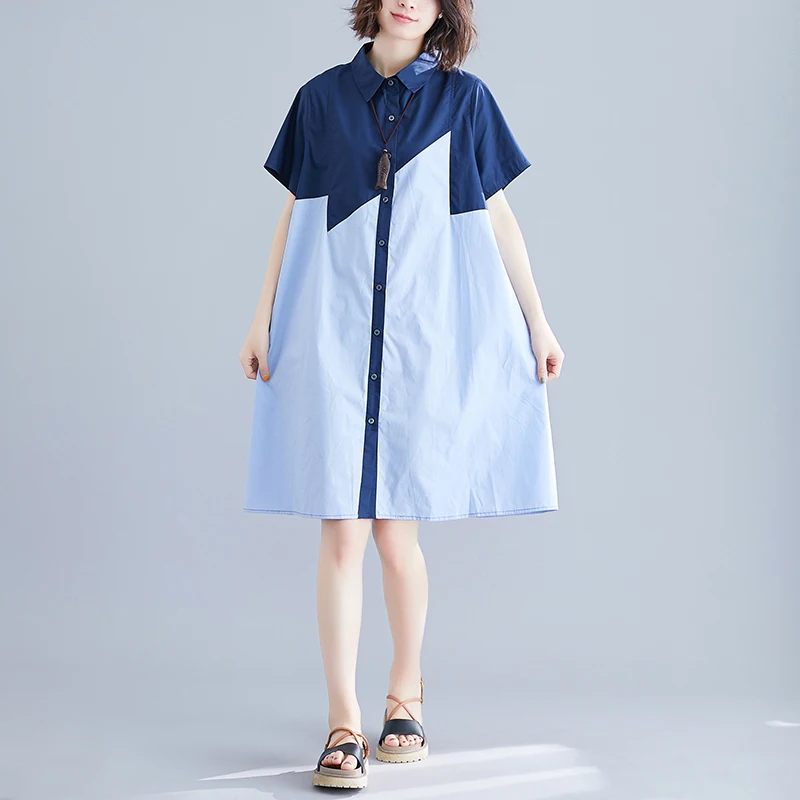 

Aransue Shirt Dress Female Summer 2022 New Medium And Long Style Loose Patch Short Sleeve Dresses