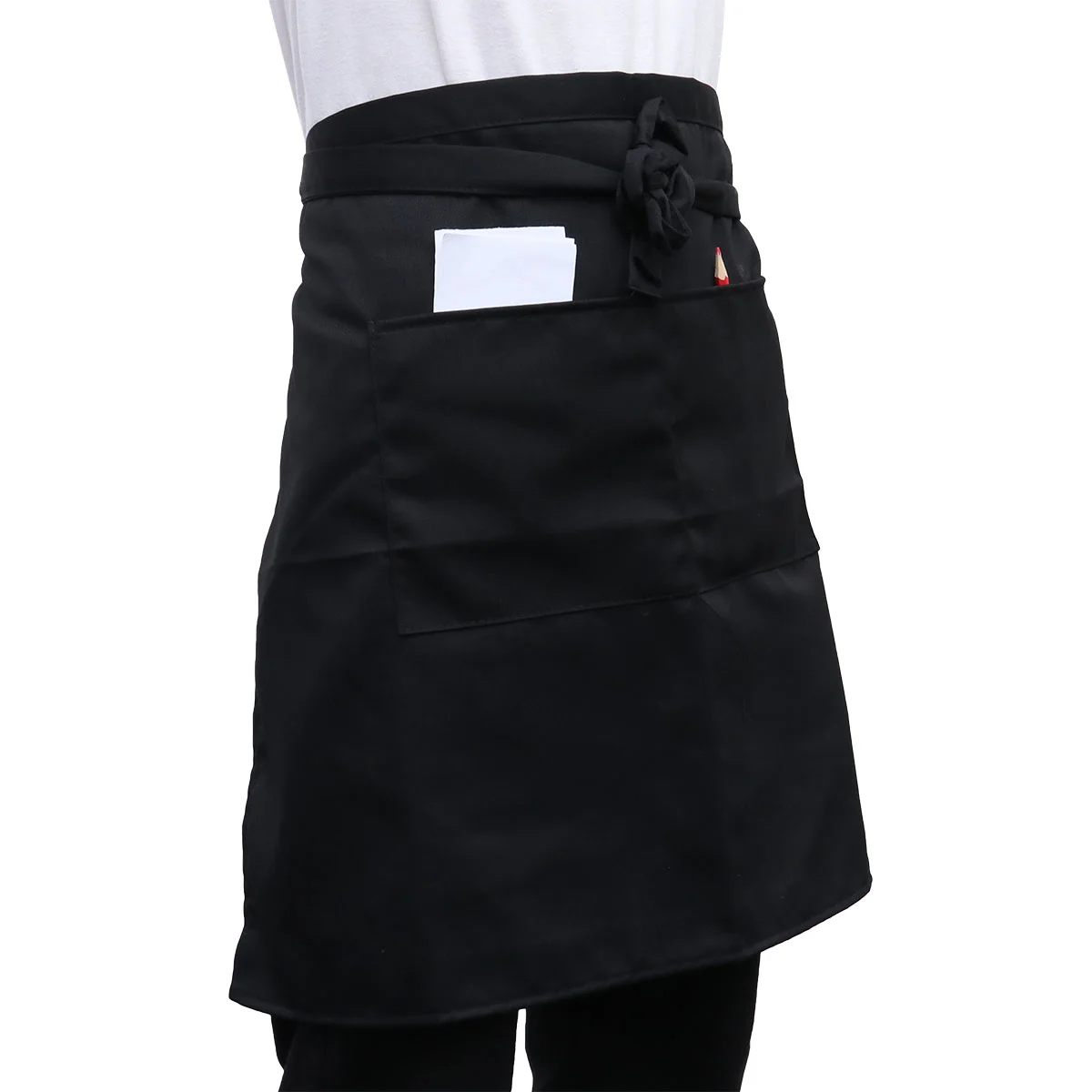 

Apron Aprons Half Kitchen Waist Chef Pockets Bib Server Waitress Work Unisex Short Waterproof Cooking Restaurant Bistro Black