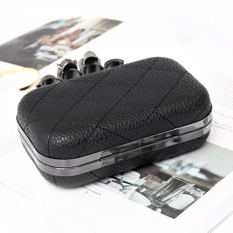 Evening Purse Small Knucklebox Leather Party Bags Cheap Knuckle Box Ladies Wedding Ceremony Clutches Black Clutch for Women