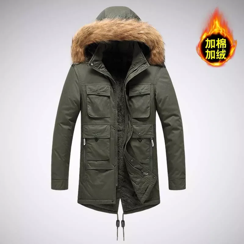 Warm Coat Mid Long Windbreaker Male Autumn Thick Down Cotton-Padd Thermal Parka Winter Jacket Fur Hooded