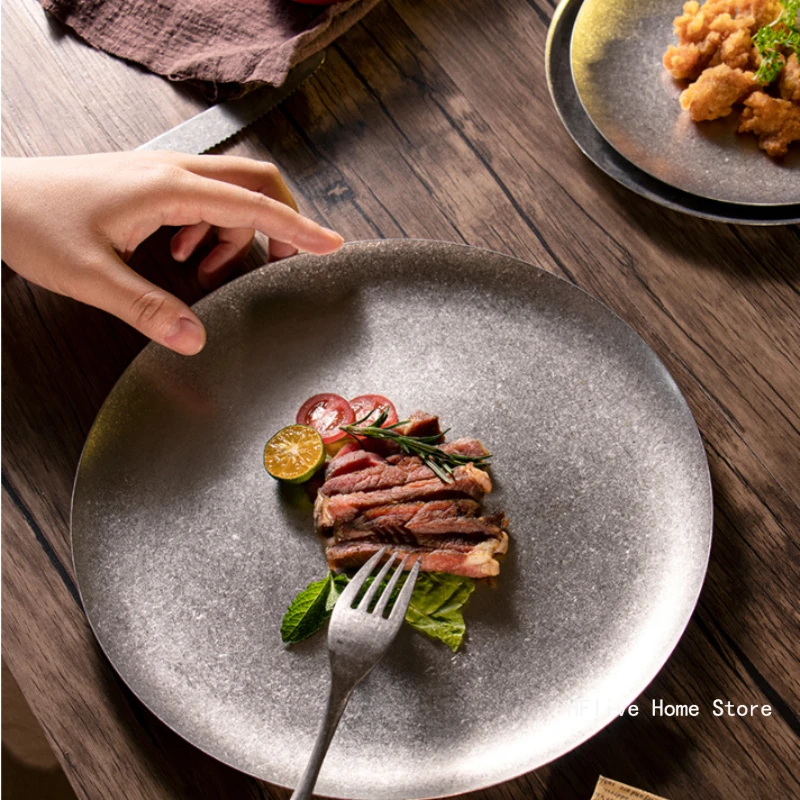 Винтажная десертная тарелка из нержавеющей стали 304