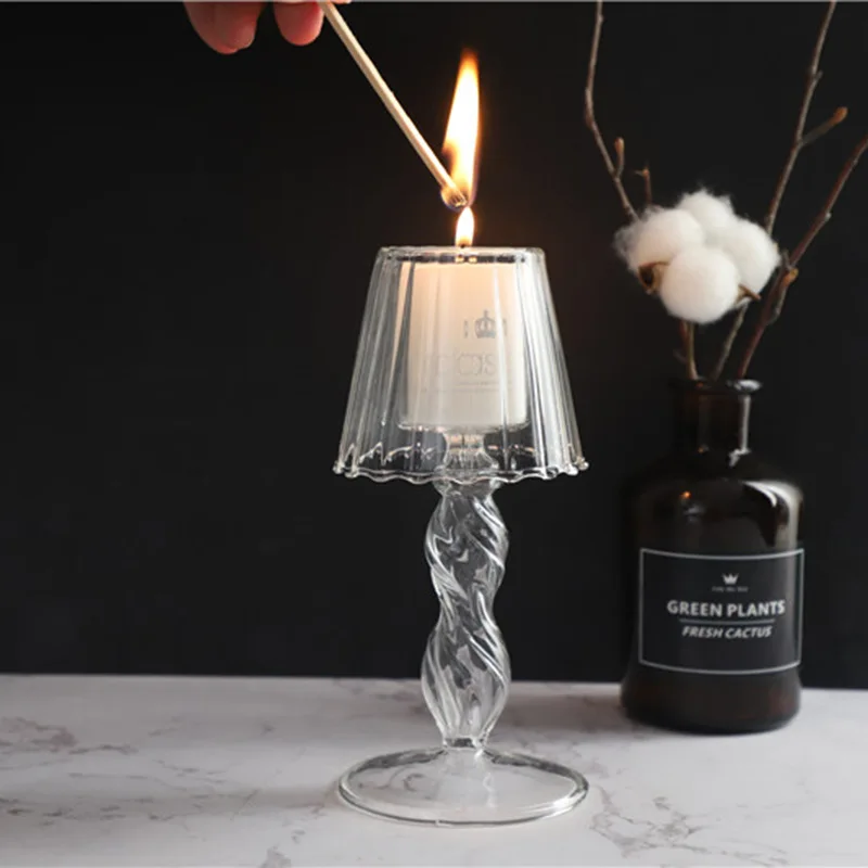 

Glass Candle Holder Vase Stand Craft Tea Light Modern Transparent Wedding Candle Holders Living Room Decoration Salon Home Decor