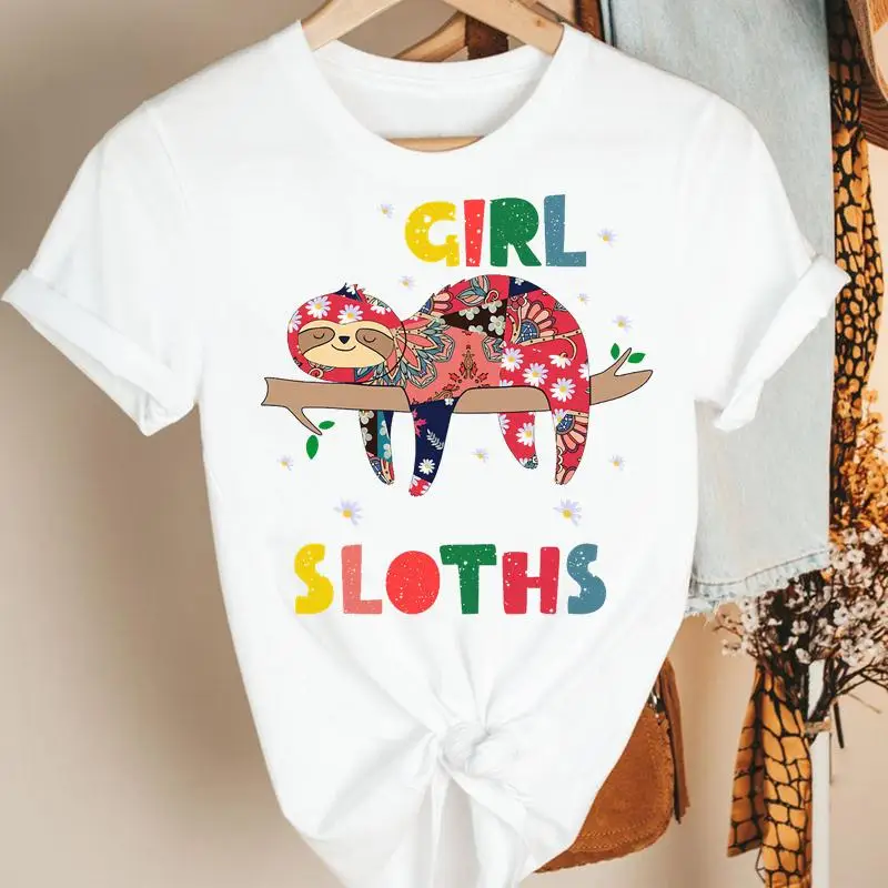 

Women Clothes Cartoon Sloth Animal Funny 90s Style Summer Print Fashion Tshirt Female Short Sleeve Tee Top Graphic T-shirt