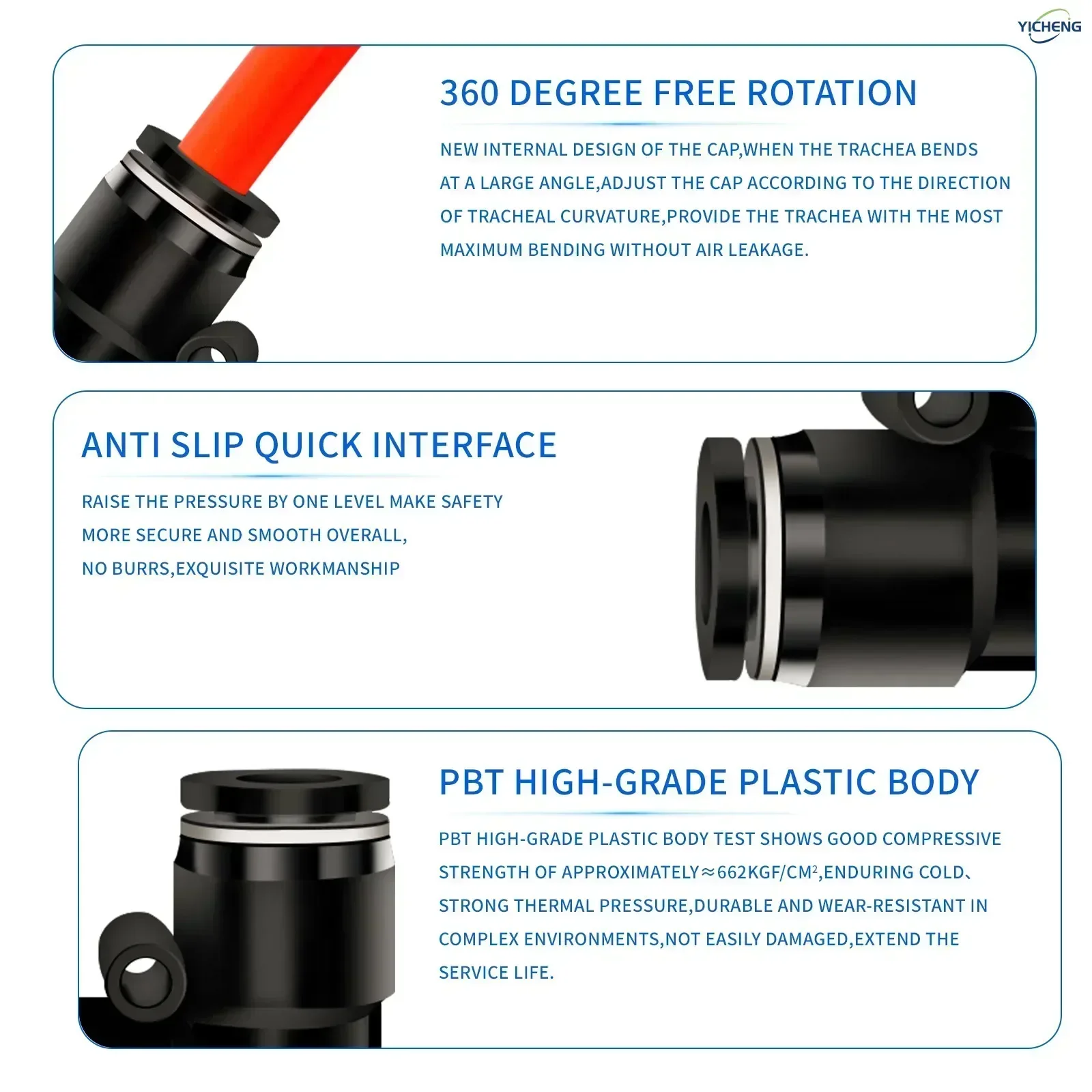 Колено соединителя шланга YICHENG PNEUMATIC 90 ° 2 способа 14–14 мм наружный диаметр трубки
