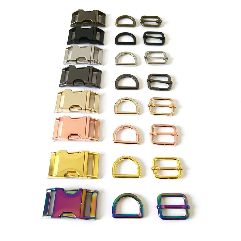

100 Sets/Lot Wholesale Metal Buckle D Ring Dog Collar Harness Accessory Hardware 25mm Roller Pin Clasp Webbing Adjuster Slider