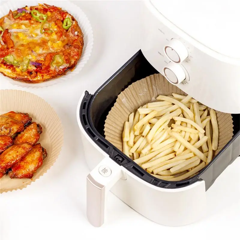 

50pcs Air Fryer Steamer Liners Premium Silicon Wood Pulp Papers Non-Stick Oven Steaming Basket Mat Baking Utensils For Kitchen