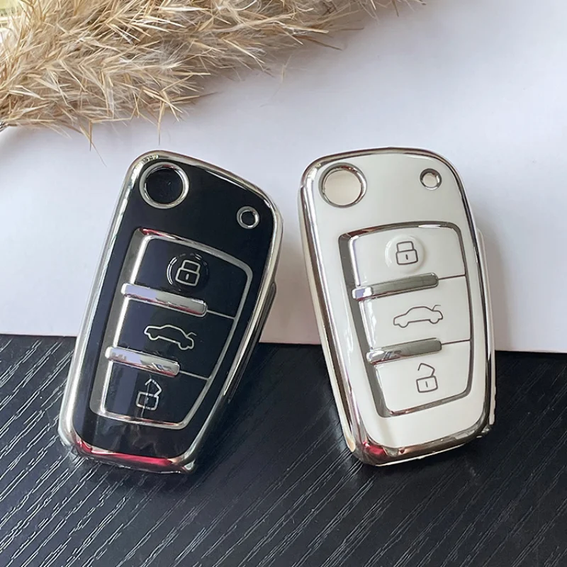 

New Soft TPU Car Flip Key Case Cover Shell Fob for Audi A1 A3 A6 A6L Q2 Q3 Q7 TTS R8 S6 RS3 Protector Keychain Auto Accessories