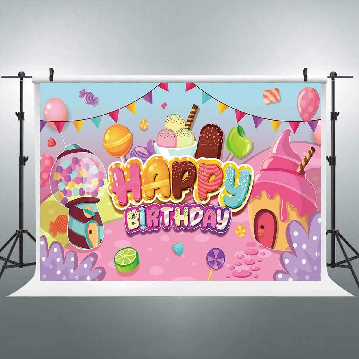 Candyland День Рождения Вечеринка настенный баннер фотобудка декорации пончик