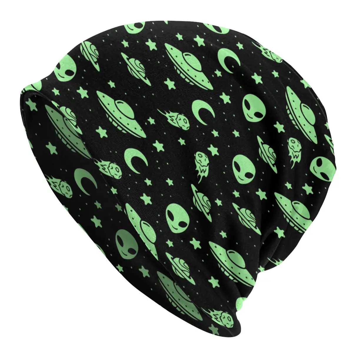 Unisex Casual Hat Green Alien UFO Moon Cap Winter Warm Beanies Adult Hip Hop Bonnet Hat