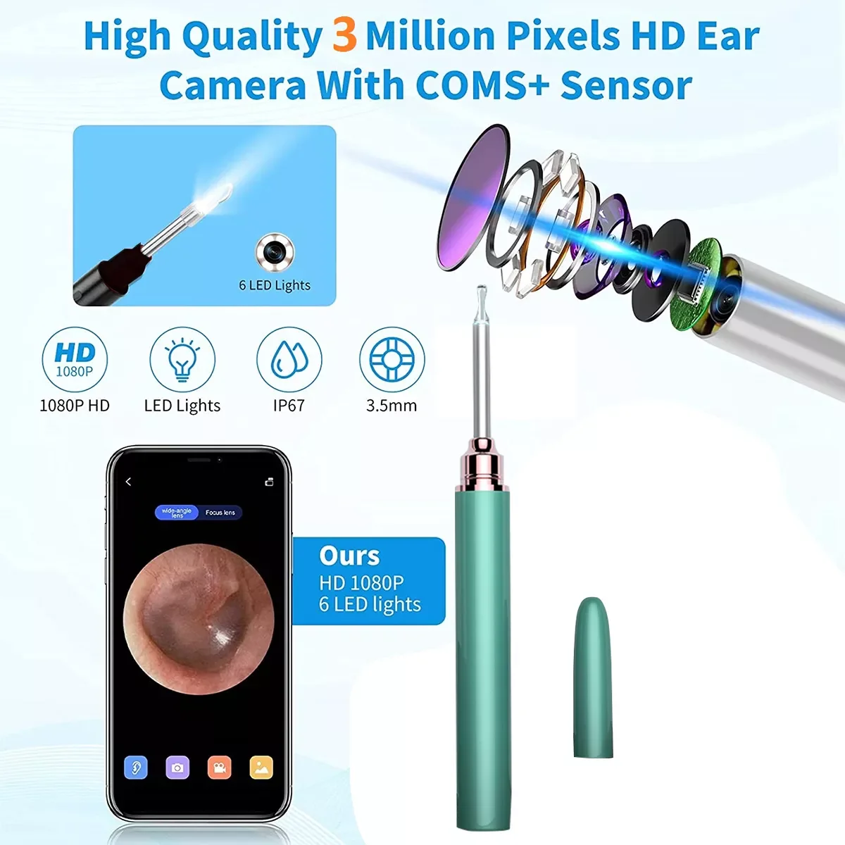 

Smart Ear Cleaner Endoscope Spoon Camera Ear Picker Cleaning Wax Removal Visual Earpick Wifi Mouth Nose Otoscope Support Android