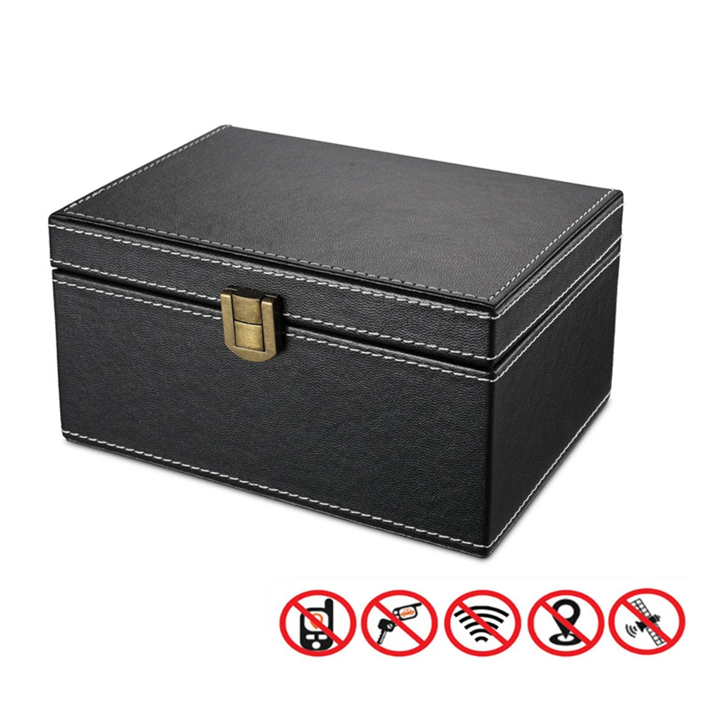 

Car Key Signal Blocker Box Anti-Theft RFID Black Blocking Pouch PU Leather Storage Box Safety Protector Storage Case