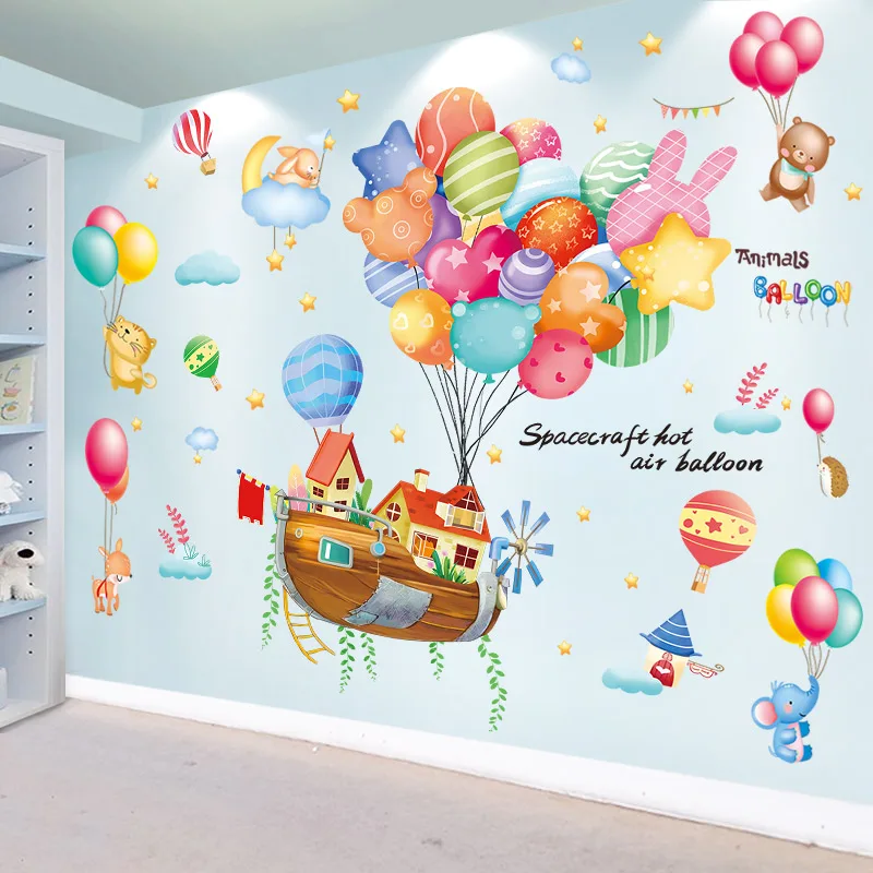 

Hot Air Balloons Boat Wall Stickers DIY Animals Clouds Wall Decals for Kids Rooms Baby Bedroom Children Nursery Home Decoration