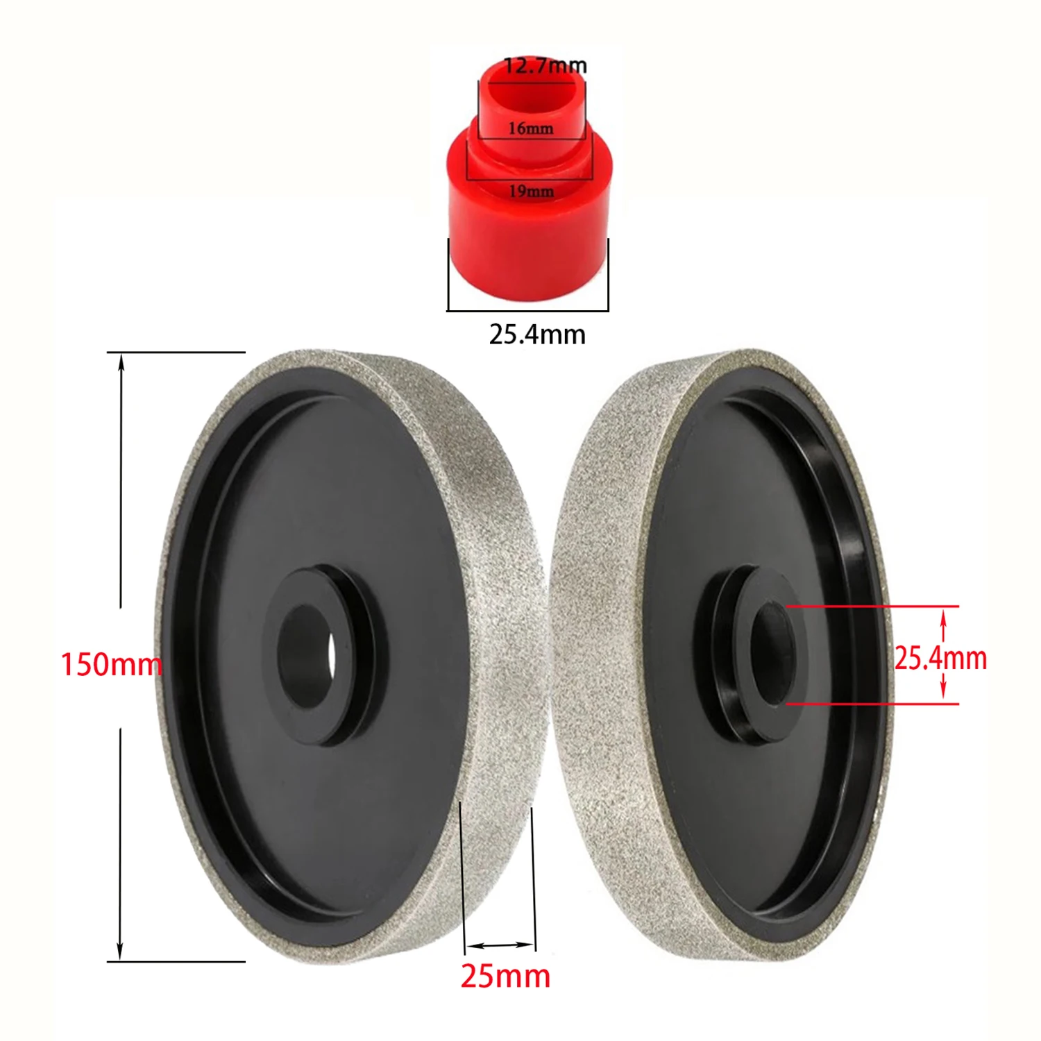 

6-дюймовый алмазный шлифовальный круг 150x25x25,4 мм, гальванический параллельный шлифовальный инструмент из нефритового карбида, легированной стали с переходной втулкой