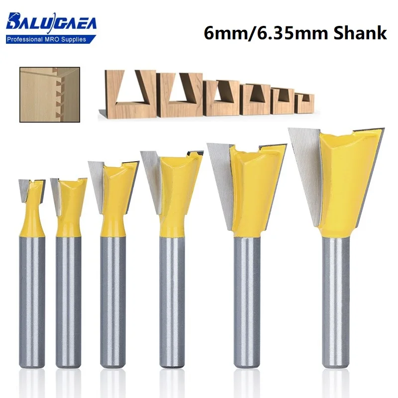 

1/4 Inch 6mm Shank Dovetail Joint Router Bits Set Woodworking Engraving Milling Cutters Tenon Cutter For Wood