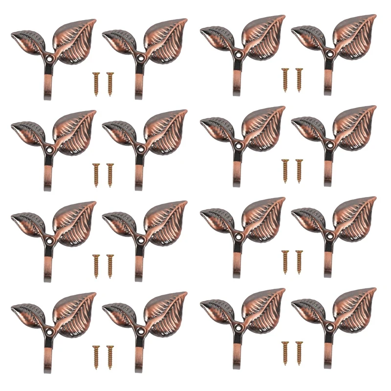 

16 X Iron Leaf Shaped Curtain Tie Backs Holders Wall Hooks Home Decor, Red Bronze