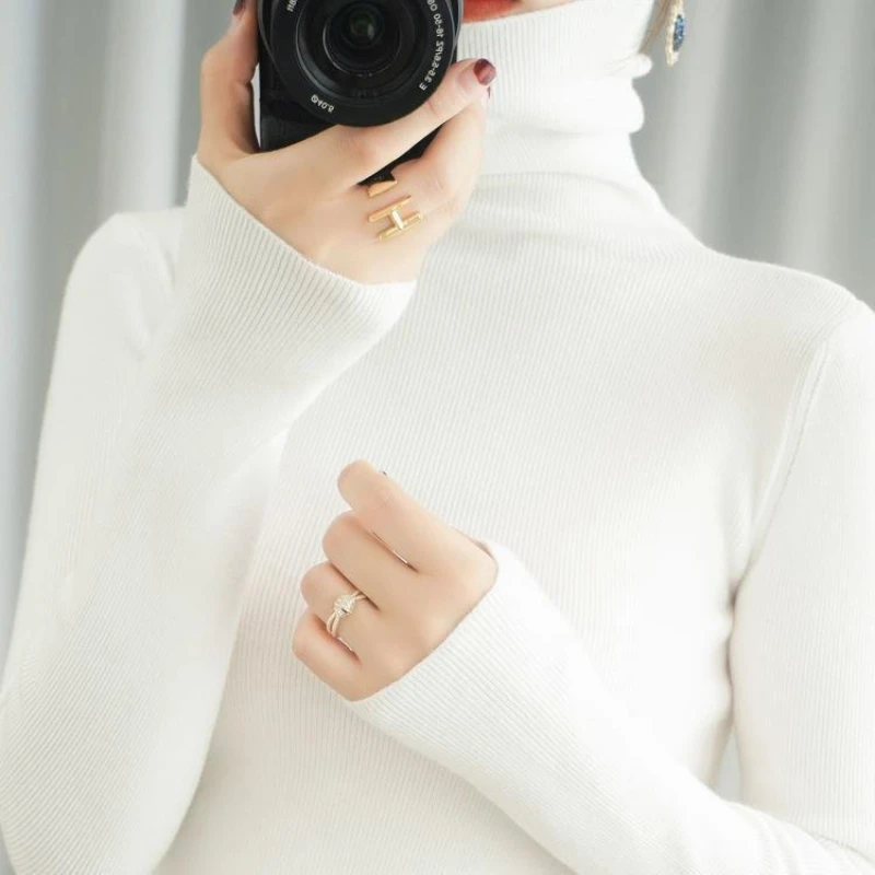 

High-neck Bottoming Shirt Women's Sweater Autumn/Winter Korean Version Slim Long-sleeved Top Knitted Sweater Pink Pullover Top