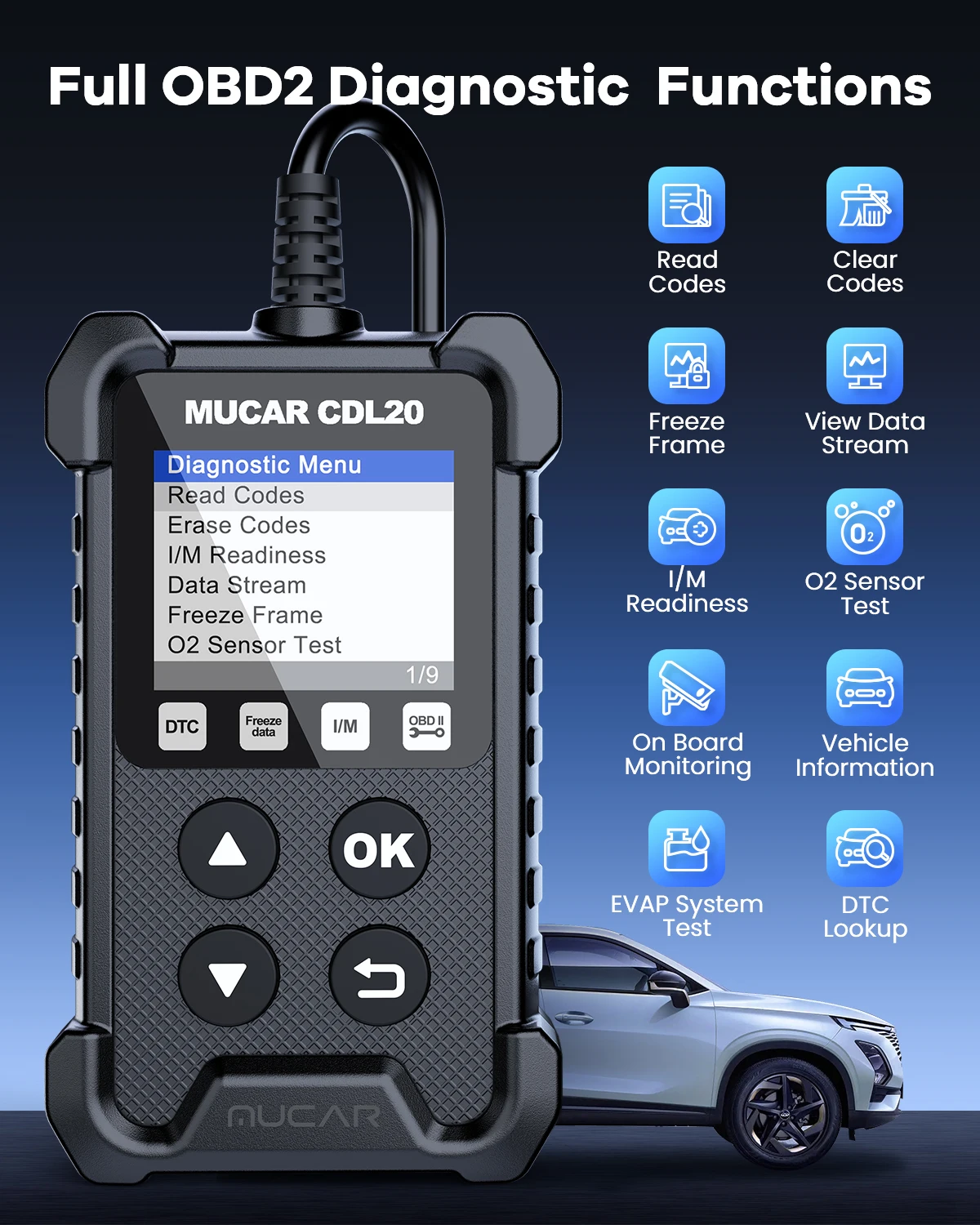 Фото Диагностический сканер MUCAR CDL20 OBD2, усовершенствованный считыватель кодов неисправностей двигателя OBDII/EOBD, диагностический инструмент для всех автомобилей №2