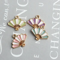 20pclot diy korean jewelry accessories kc gold color alloy pendant double sided multicolor fan shape enamel charms