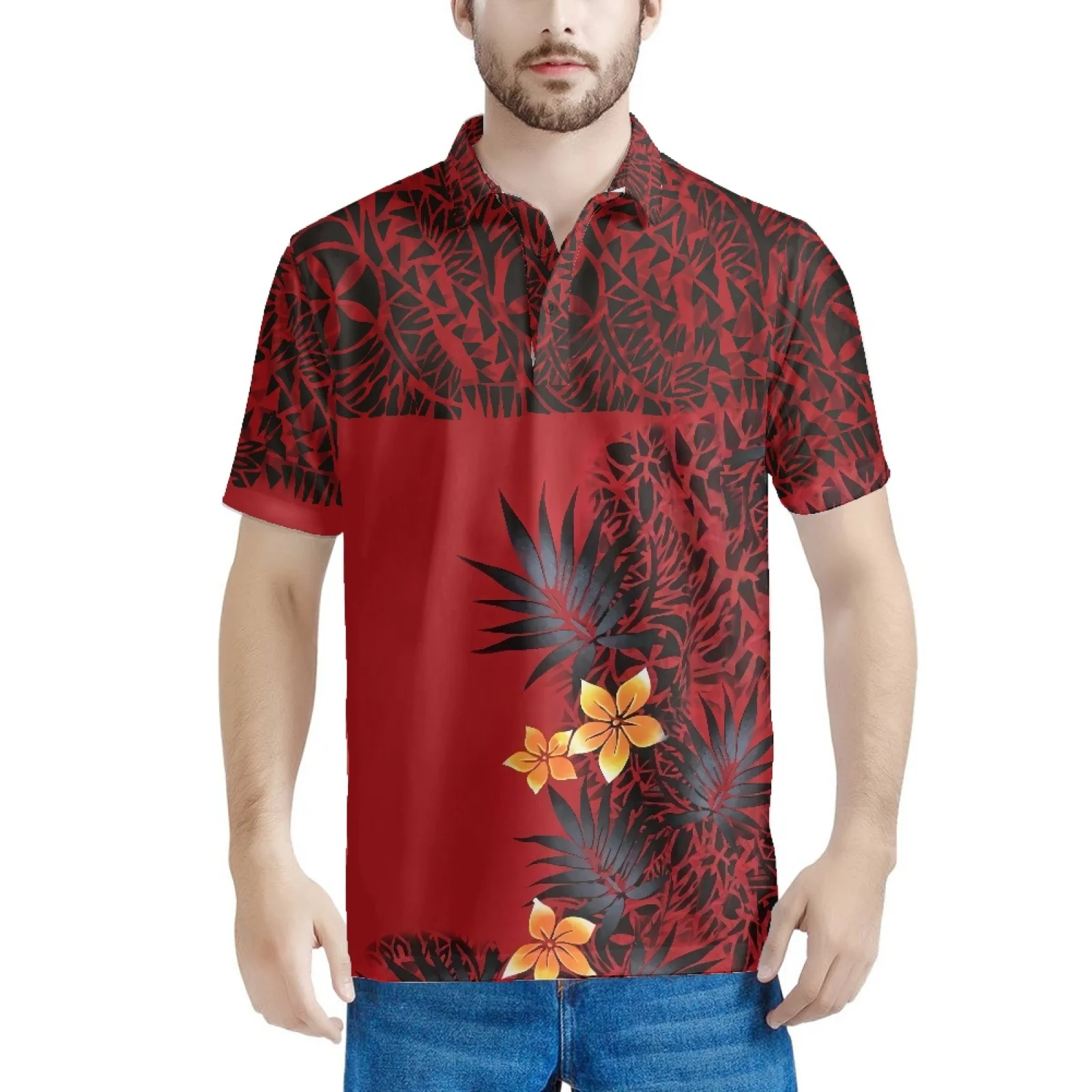 

Polynesian Tribal Hawaiian Totem Tattoo Hawaii Prints Breathable Polo Shirts Men Casual Patchwork Slim Fit Mens Polos Summer NEW