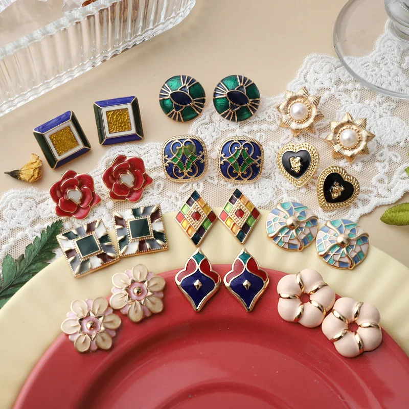 Винтажные Роскошные эмалевые маленькие серьги, женские свадебные изысканные ювелирные изделия