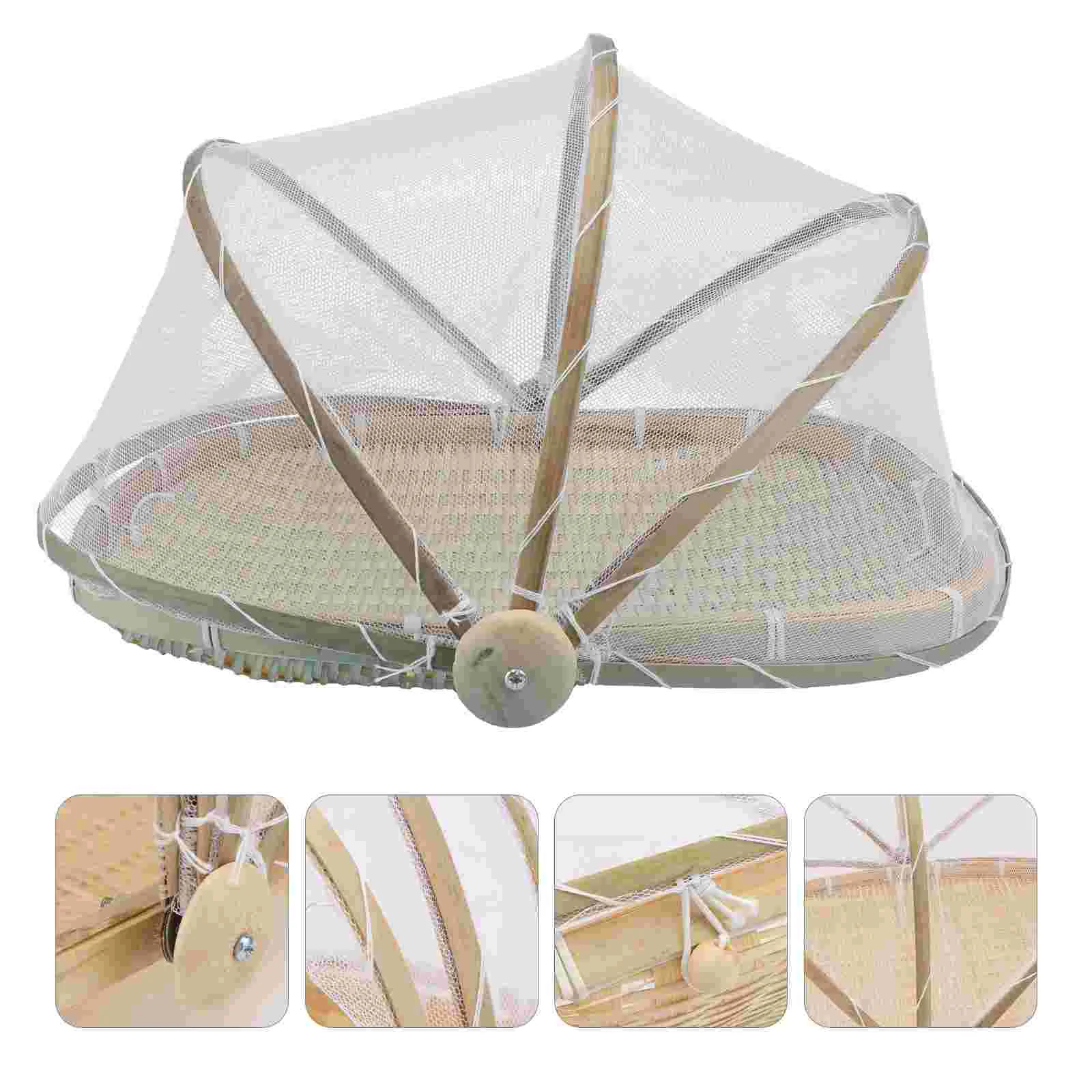 

Basketwoven Tray Serving Fruit Storage Tent Picnic Covered Cover Container Platter Rattan Hand Snack Mesh Server Dome Baskets