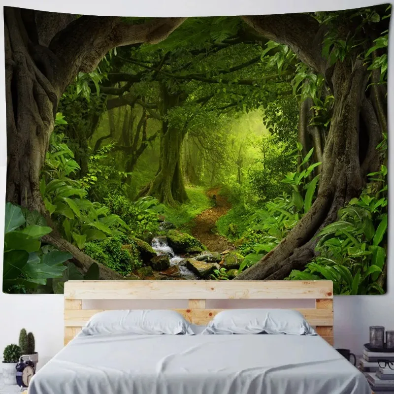 Гобелен с туманным лесом природный пейзаж украшение для комнаты одеяло