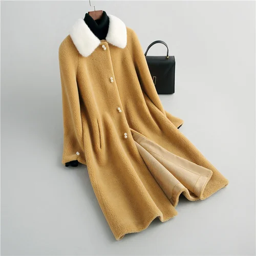

Sheep Shearing Coat Female Elegant Winter 2023 100% Real Mink Fur Collar Jacket Women Wool Jacket Jaqueta Feminina Gxy635