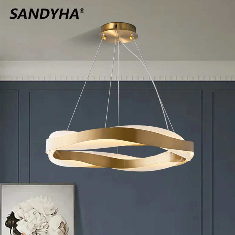 

SANDYHA Pendant Light Creative Art Wave Chandelier Ring Led Lamp for Living Room Lustre Salon Design Luxe Lampara Colgante Techo