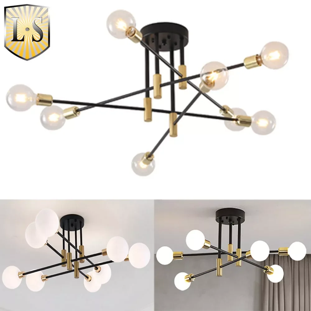 

Modern Nordic LED Lamp Black Gold Chandelier Lights Branch Simple Creative Luxury E27 Ceiling Lamps Indoor Lighting Fixtures