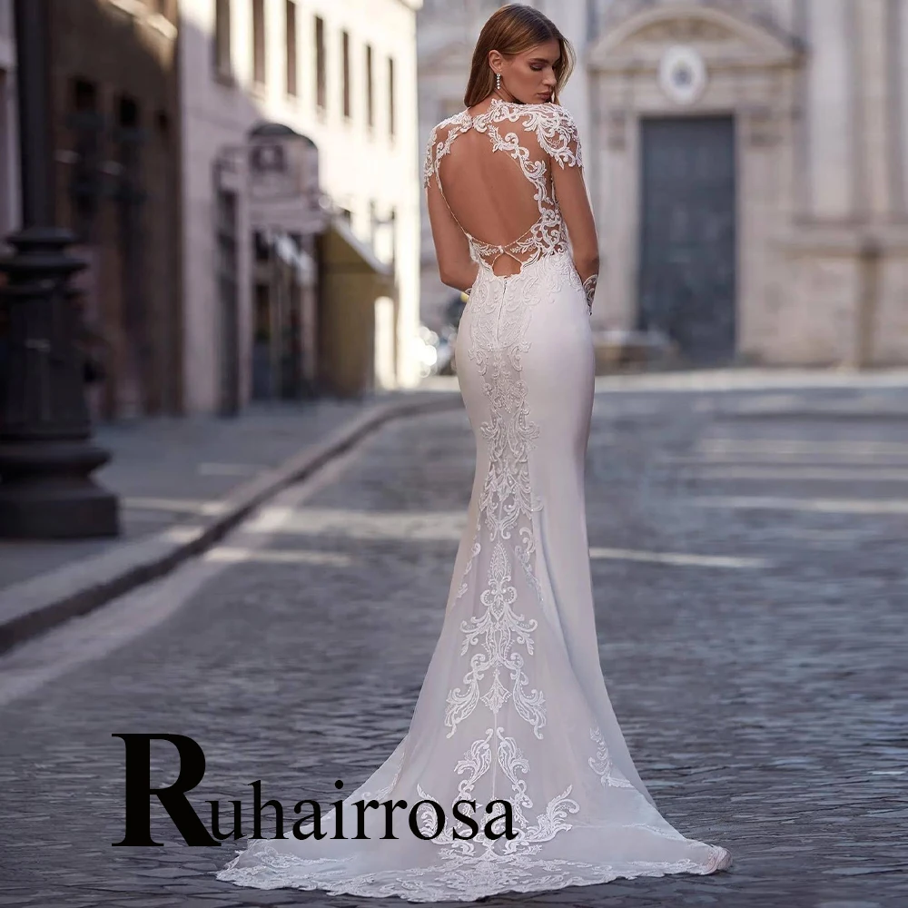 

Ruhair Satin Attractive Backless Sweetheart Sequined Trumpet Wedding Gown For Bride Appliques Lace Custom Made Vestidos De Novia
