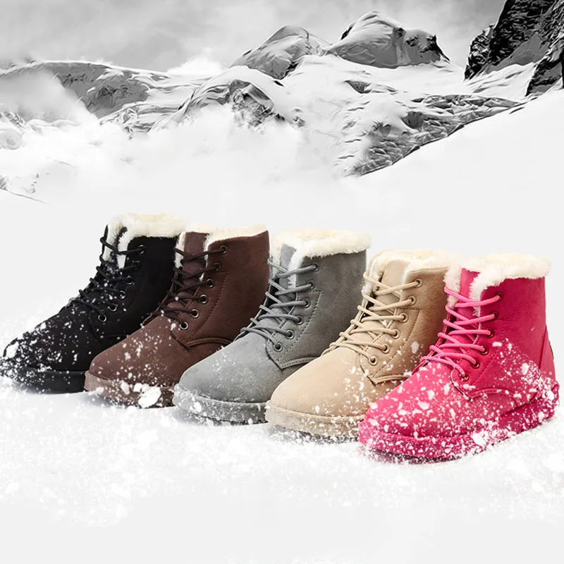 

Зимние женские ботинки для снежной погоды, женская обувь на плоской плюшевой платформе с перекрестными завязками, женская обувь для отдыха,...