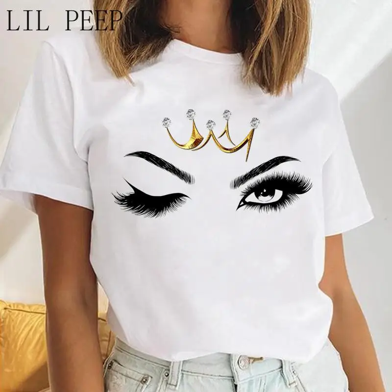 

Women Eyelash Beach Holiday Cute 2022 Female Short Sleeve Cartoon Print Ladies Koear fashion Clothes Graphic T-Shirt Streetwear