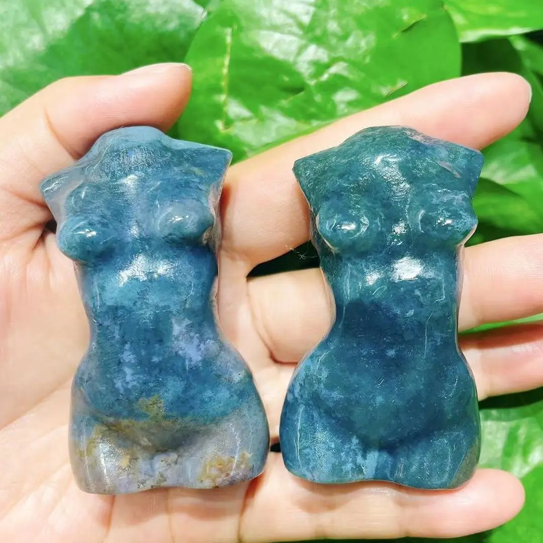 

Natural Marine jasper Female Model Bust Therapy Crystal Body Statue Reiki Stone Carving Room Decoration Gift Decorative Statue
