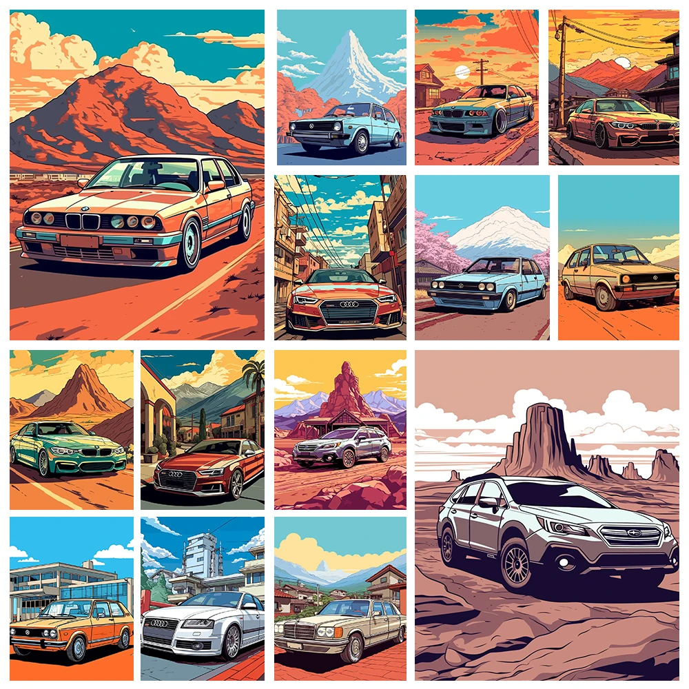 Алмазная живопись Leeaor &quotЦветные автомобили&quot